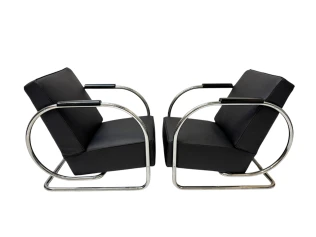 Art Deco Modernist Bauhaus Tubular Steel Lounge Chairs by Frits Kuyken, 1936